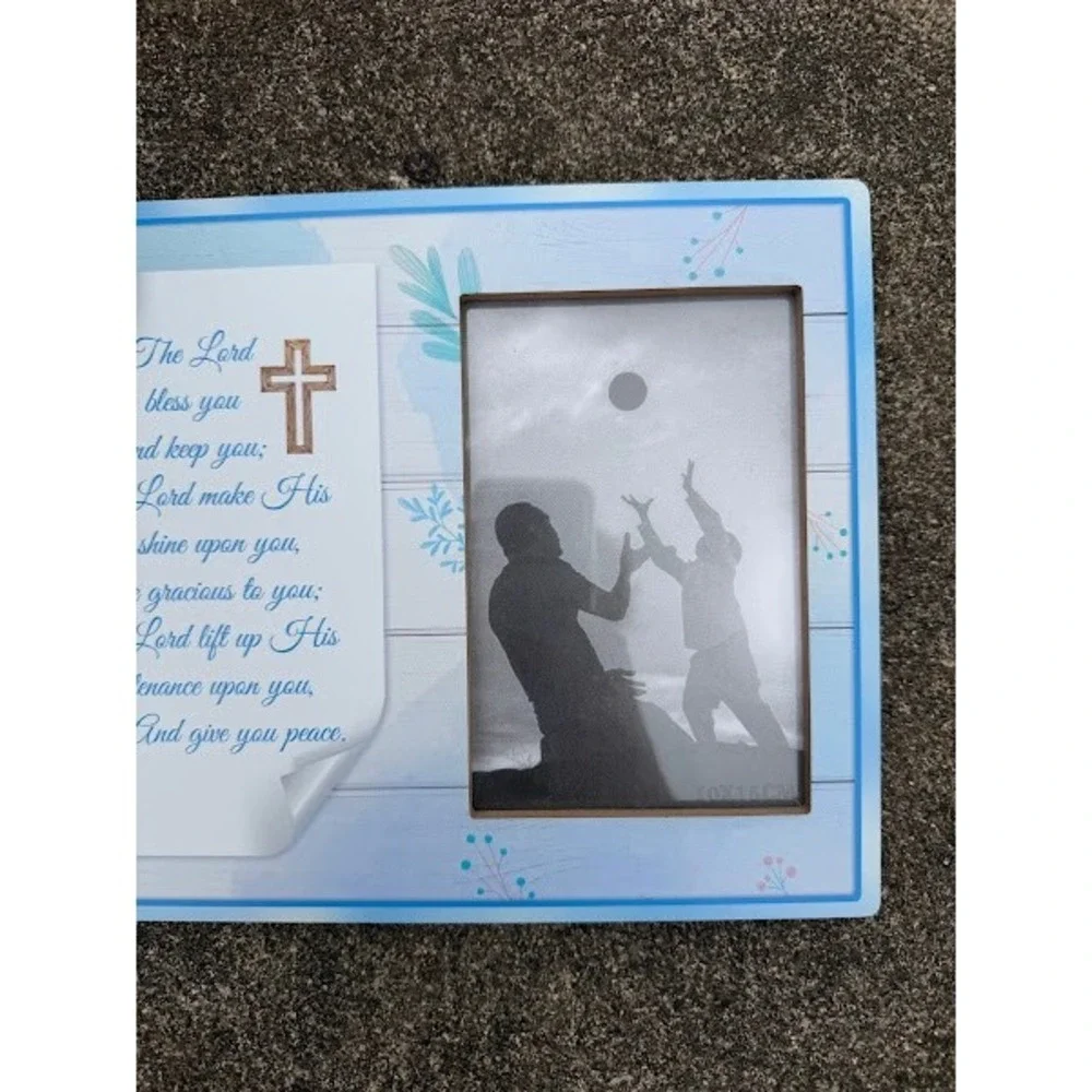 Religious Baby Boy Picture Frame Blue Scripture Cross 4x6 Photo‎ Nursery Decor